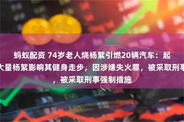 蚂蚁配资 74岁老人烧杨絮引燃20辆汽车：起因是认为大量杨絮影响其健身走步，因涉嫌失火罪，被采取刑事强制措施